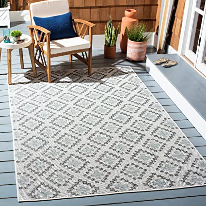 Ivory/Grey MSRO307F Indoor/ Outdoor Waterproof Easy Cleaning Patio Backyard Mudroom Area Rug