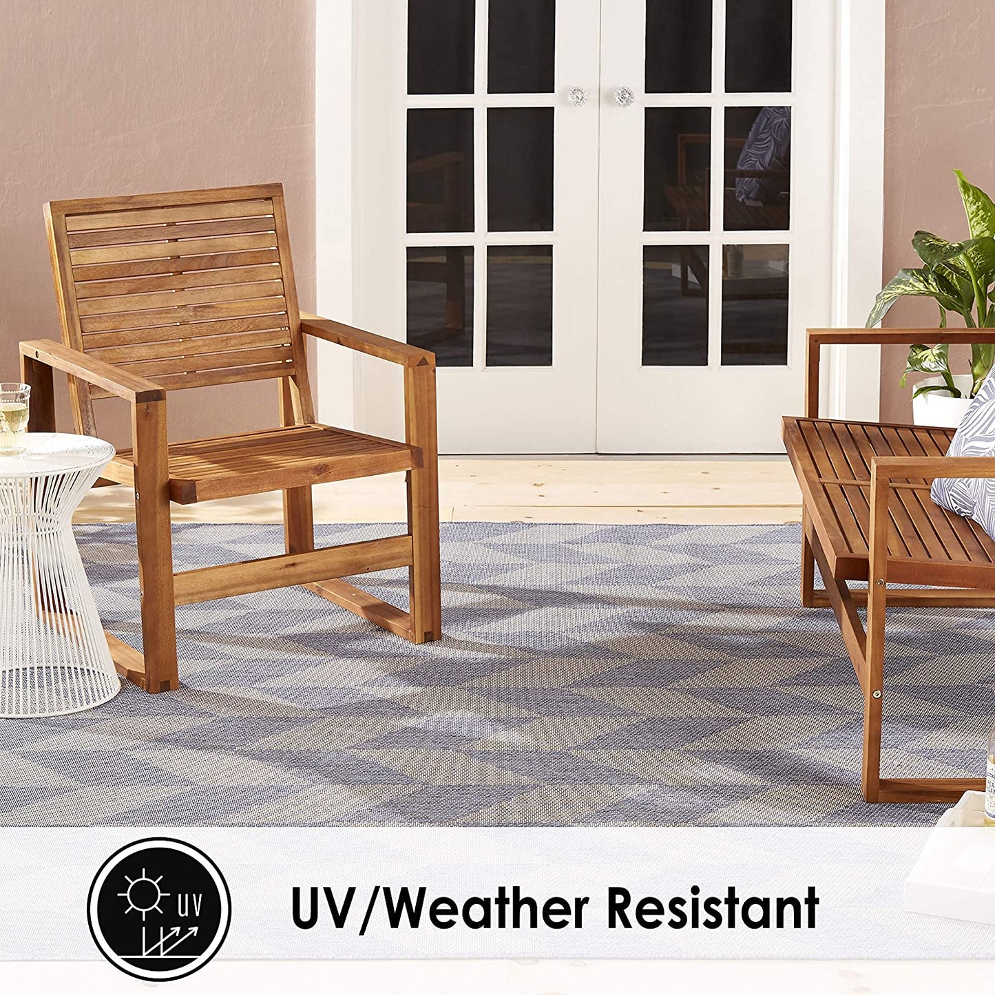 Geometric Blue Grey Indoor/Outdoor Area Rug - UV/Weather Resistant
