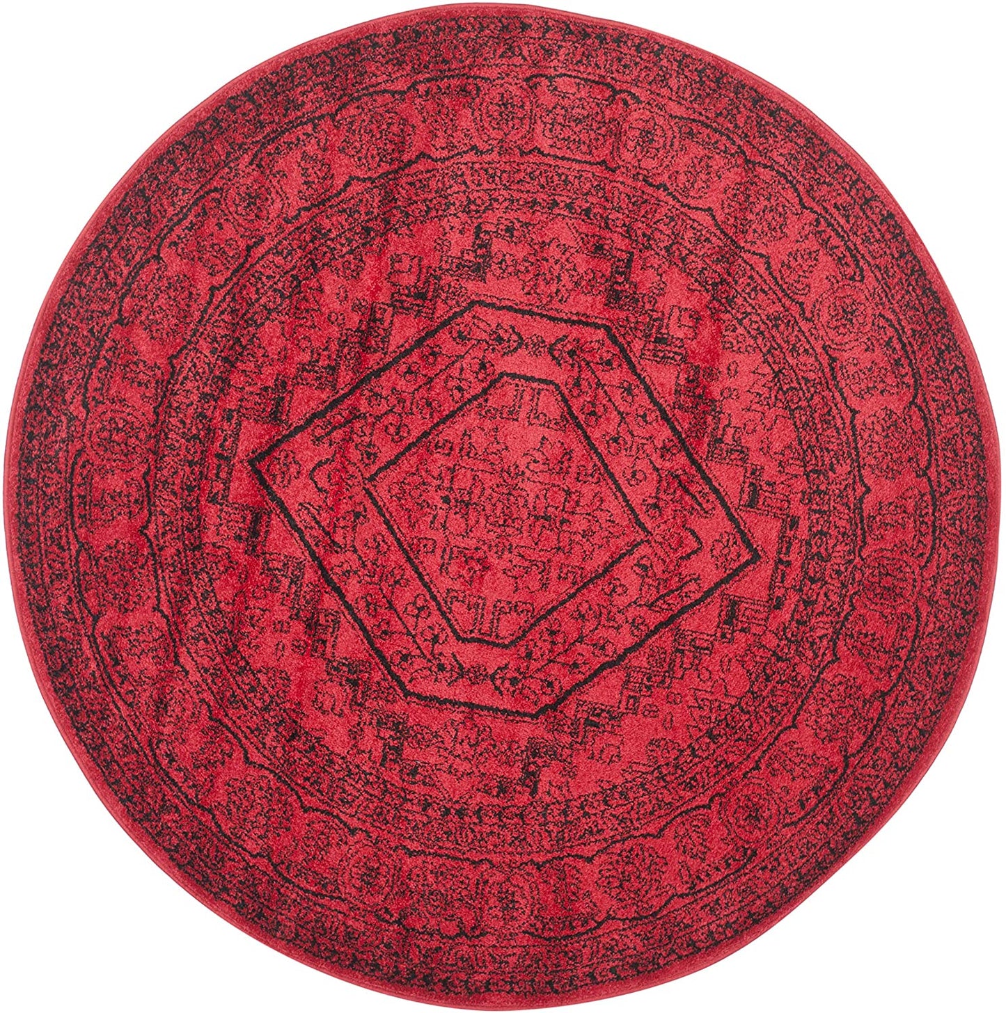 Oriental Vintage Distressed Medallion Red/Black Soft Area Rug