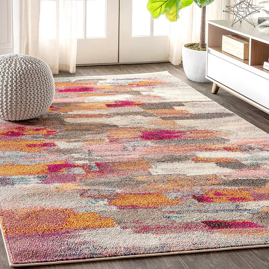 Contemporary POP Modern Abstract Brushstroke Cream/Pink Soft Area Rug