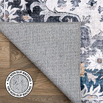 Bohemian Distressed Vintage Machine Washable Non Slip Area Rug Gray