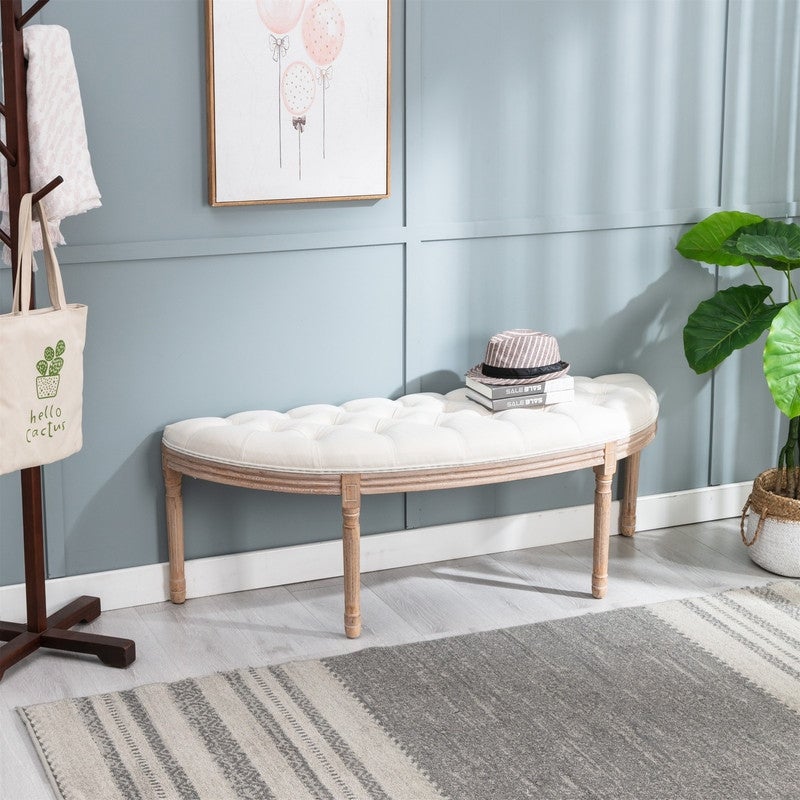 AOOLIVE Half Moon French Vintage Bench with Padded Seat,Beige