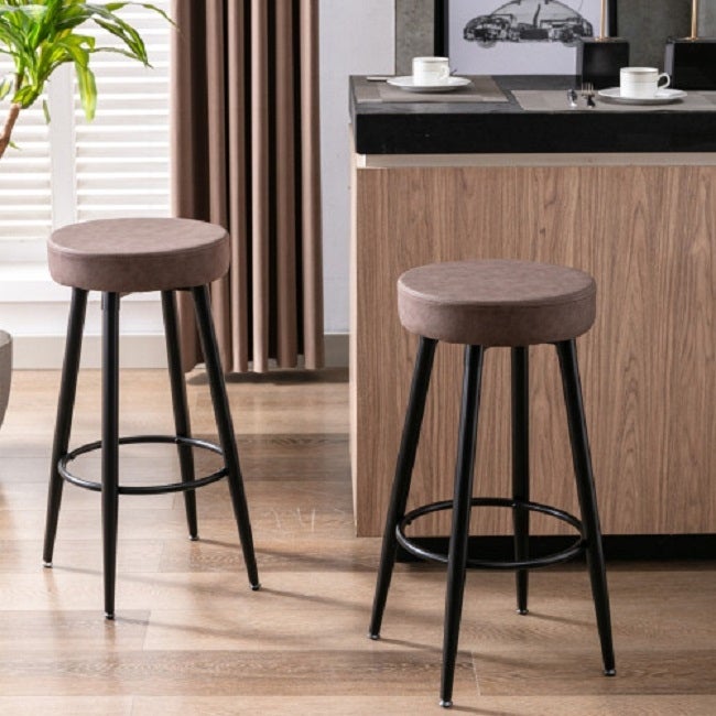 A&A Furniture,Metal Bar Stools, Round Kitchen Counter Stools, Bar Chairs, 28 Inch for Counter Pub Height Set of 2