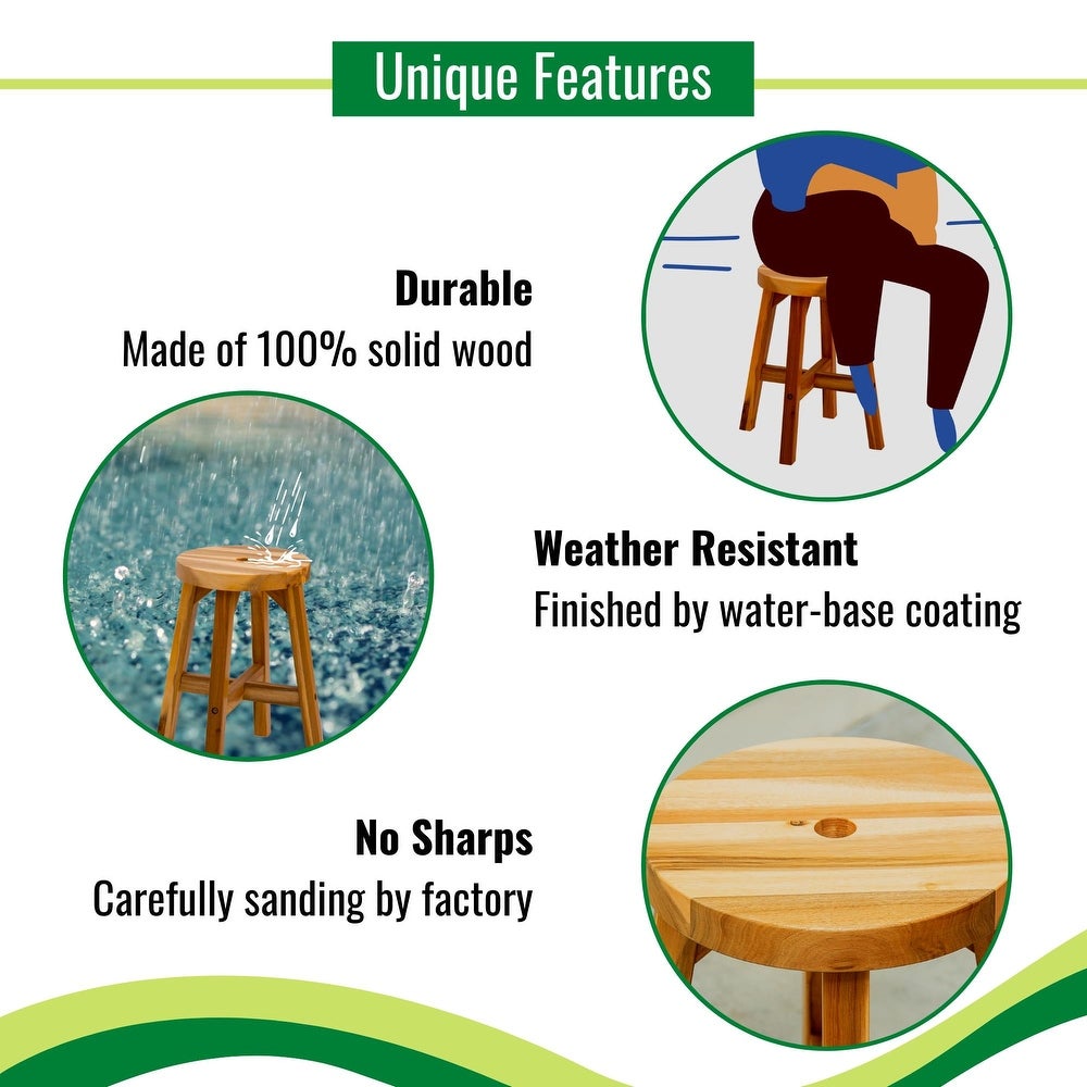 Acacia Wood Stool Round Top Chairs
