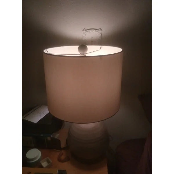 Accent Ceramic Table Lamp - Cool Gray Finish - White Linen Hardback Shade