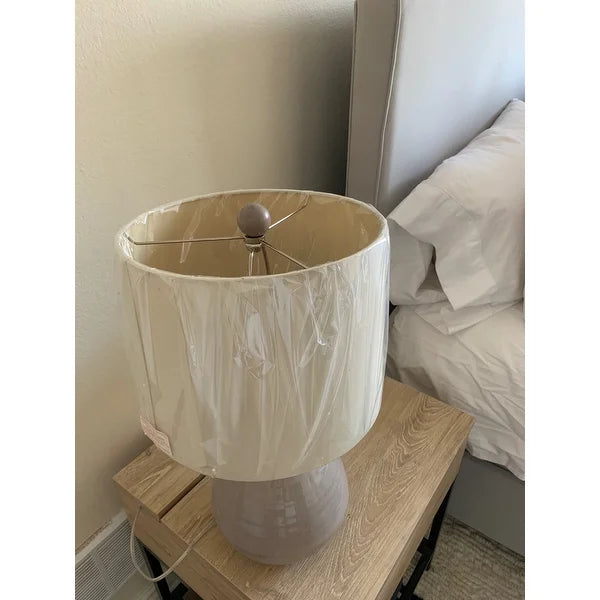 Accent Ceramic Table Lamp - Cool Gray Finish - White Linen Hardback Shade