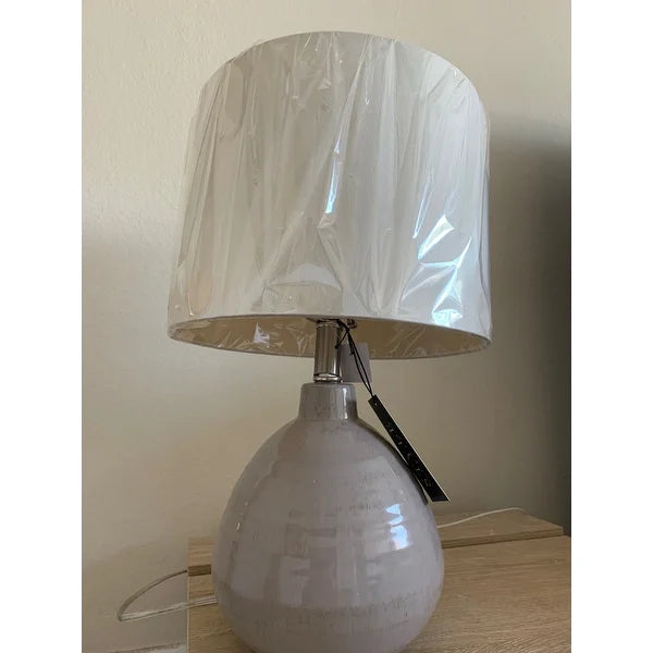 Accent Ceramic Table Lamp - Cool Gray Finish - White Linen Hardback Shade
