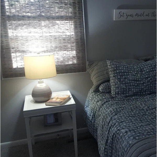 Accent Ceramic Table Lamp - Cool Gray Finish - White Linen Hardback Shade