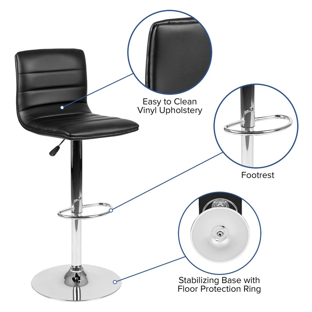 Adjustable Bar Stool with Back, Counter Height Swivel Stool with Chrome Pedestal Base