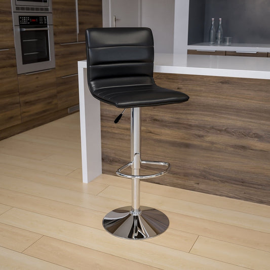 Adjustable Bar Stool with Back, Counter Height Swivel Stool with Chrome Pedestal Base