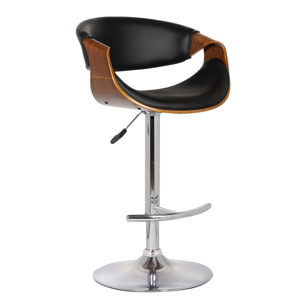 Adjustable Swivel Barstool with Pu with Chrome Finish and Walnut Wood