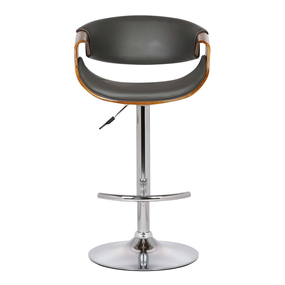 Adjustable Swivel Barstool with Pu with Chrome Finish and Walnut Wood