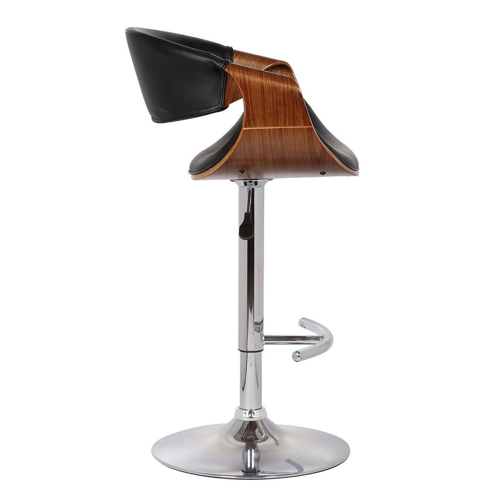 Adjustable Swivel Barstool with Pu with Chrome Finish and Walnut Wood