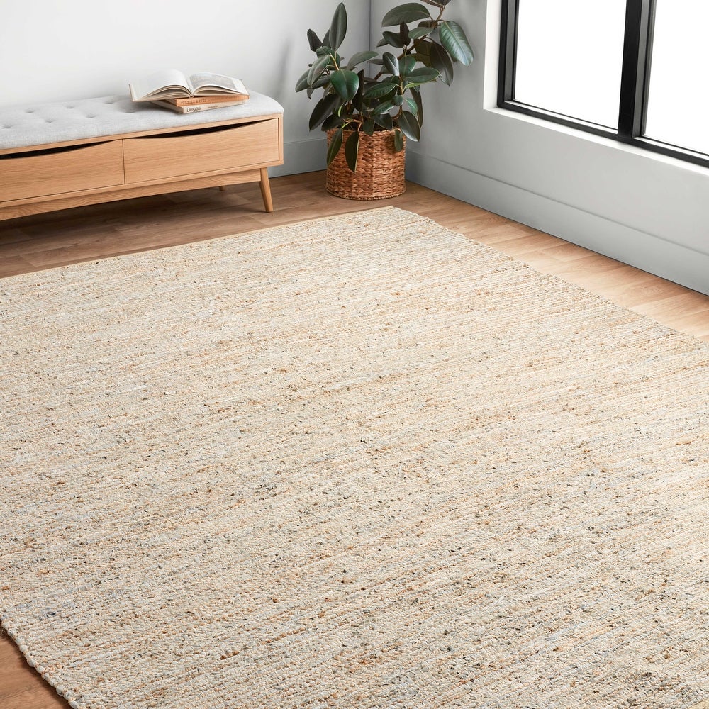 Home Farmhouse Jute and Leather Handwoven Area Rug