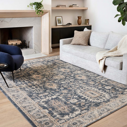 Josefina Ornamental Ironwork Traditional Rug - DENIM / PEBBLE