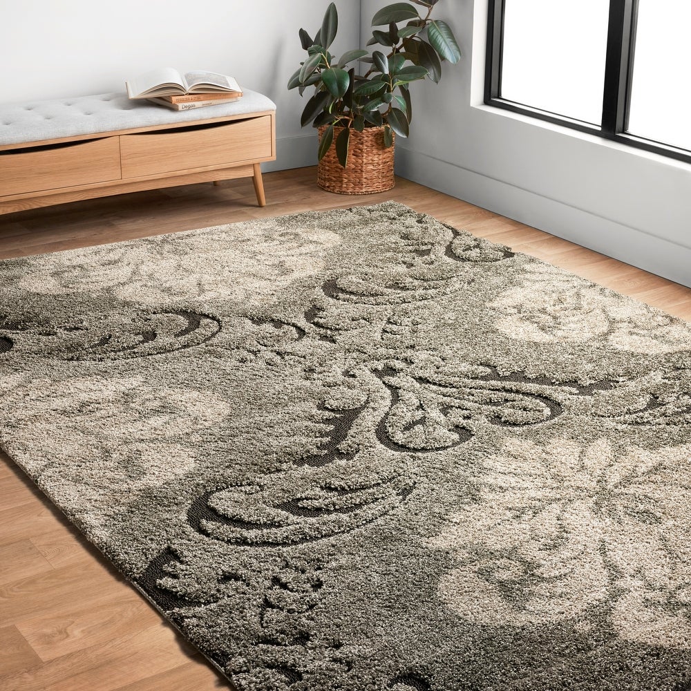 Julian Transitional Damask Shag Soft Area Rug