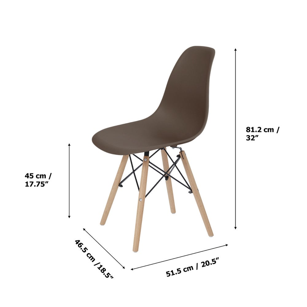 Allan Plastic Side Dining Chair with Wooden Legs Set of 2, Brown - 18.5"L x 20.5"W x 32"H