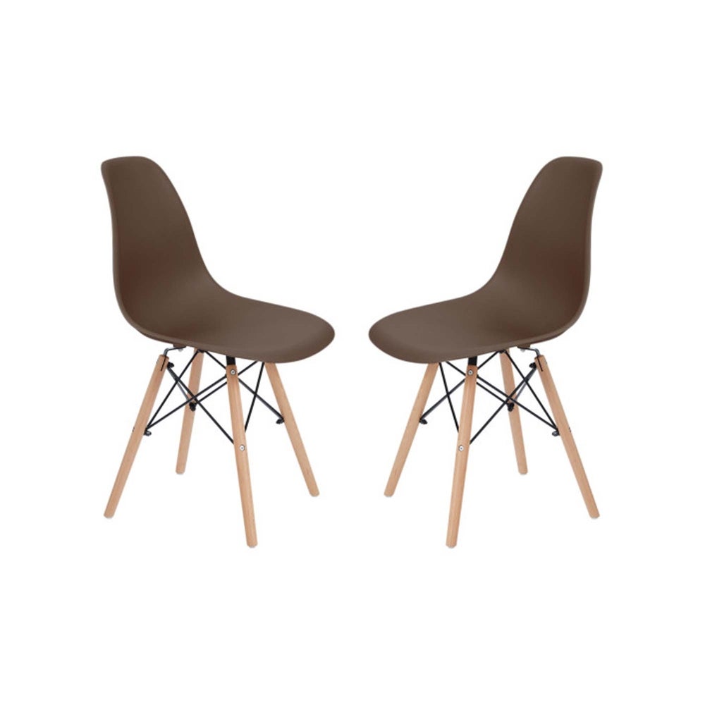 Allan Plastic Side Dining Chair with Wooden Legs Set of 2, Brown - 18.5"L x 20.5"W x 32"H