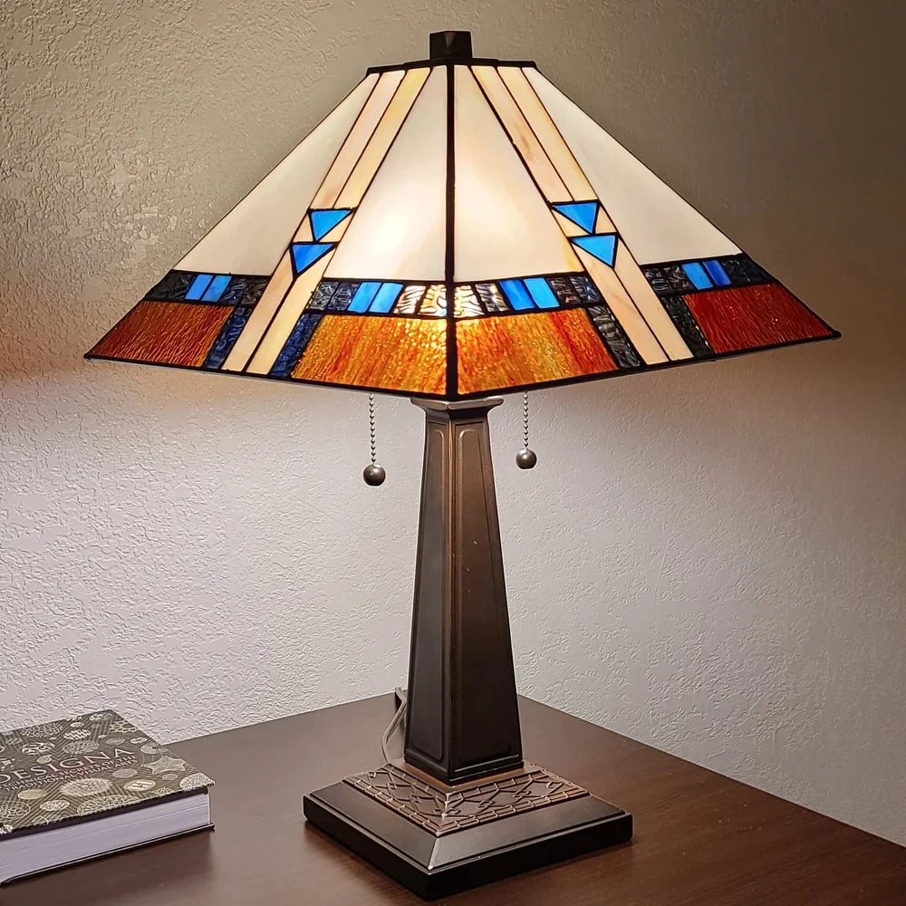 Amora Lighting 23-inch Square Tiffany-style Glass Mission Table Lamp