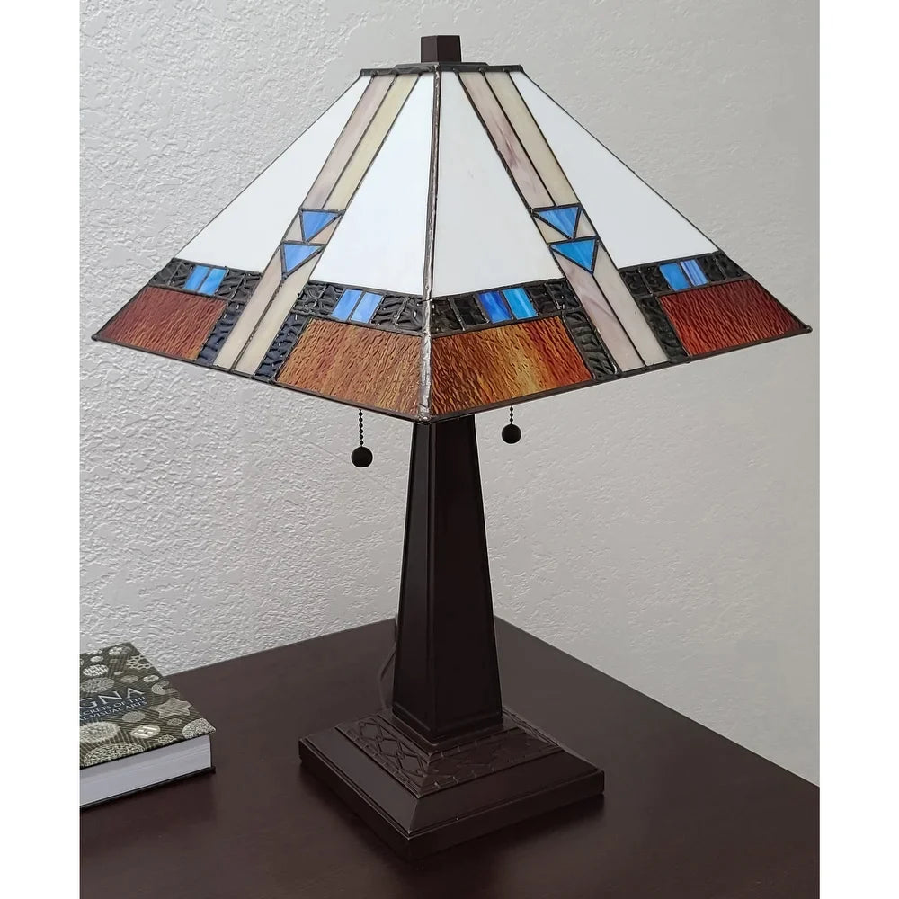 Amora Lighting 23-inch Square Tiffany-style Glass Mission Table Lamp