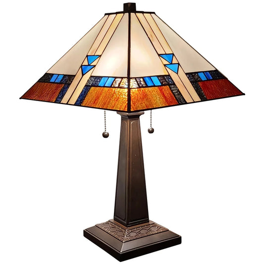 Amora Lighting 23-inch Square Tiffany-style Glass Mission Table Lamp