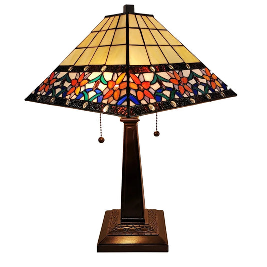 Tiffany Style Table Lamp Mission 23" Tall Stained Glass White Decor Nightstand Bedroom Office Handmade Amora Lighting