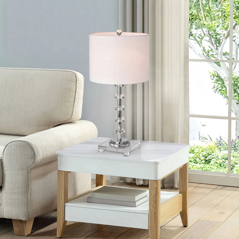 Anisah Chrome 1-Light Drum Fabric Shade & Clear Crystal Base Table Lamp