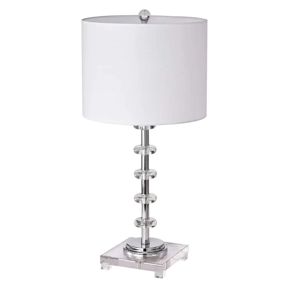 Anisah Chrome 1-Light Drum Fabric Shade & Clear Crystal Base Table Lamp