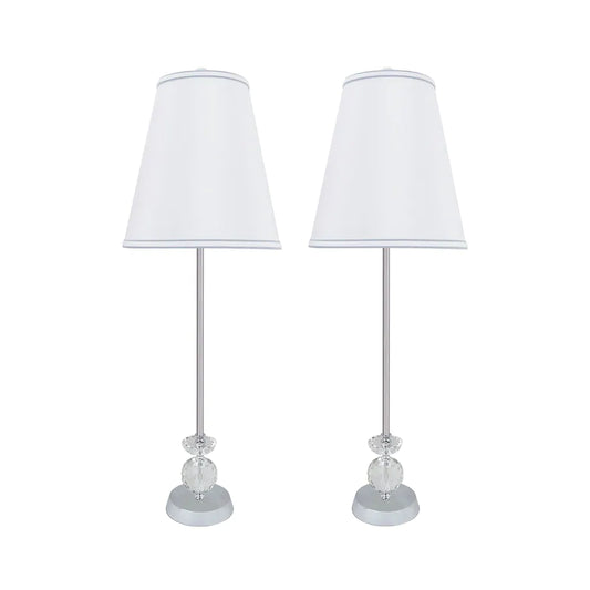 Aspen Creative 2 Pack Set - 30" High Metal & Crystal Table Lamp Chrome Finish and Hardback Empire Lamp Shade Off White 10" Wide