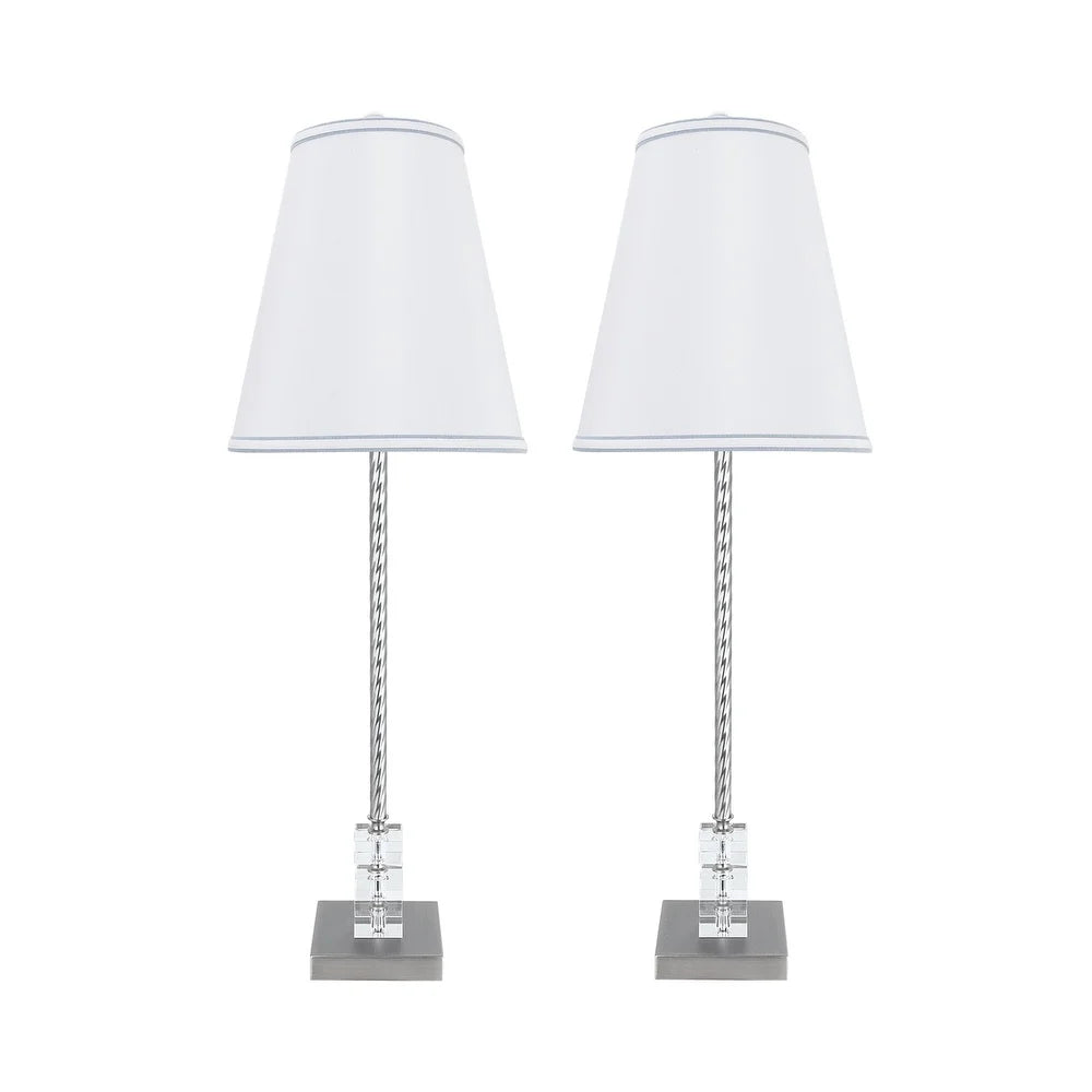 Aspen Creative 2 Pack Set - 30" High Metal & Crystal Table Lamp Pewter Finish and Hardback Empire Lamp Shade Off White 10" Wide