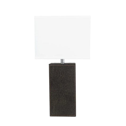 Aspen Creative 21-1/4" High Brown Faux Leather Table lamp and Hardback Rectangular Shaped Lamp Shade Off White, 11" Wide