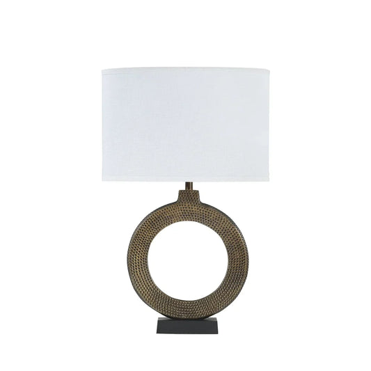 Aspen Creative 25" High Metal Table Lamp, Antique Brass Finish and Oval Shaped Lamp Shade in White, 16" Wide