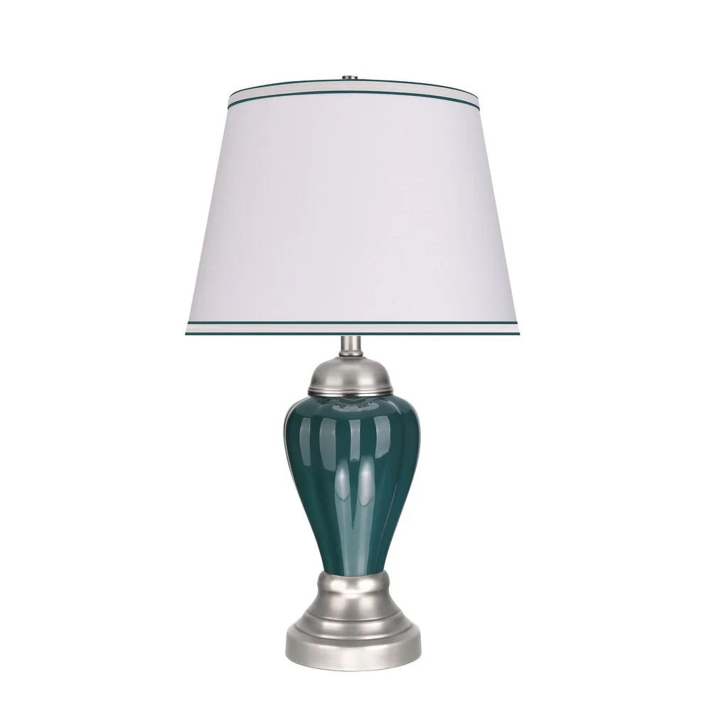 Aspen Creative 26" High Ceramic Table Lamp Hunter Green with Satin Nickel Base and Hardback Empire Lamp Shade Off White 15" Wide