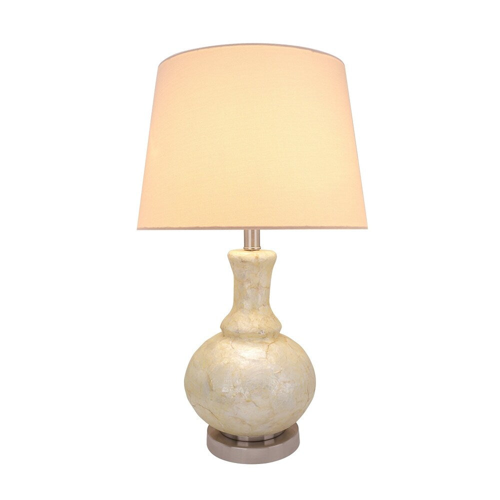 Aspen Creative 26" High Transitional Shell Table Lamp with Hardback Empire Lamp Shade in White, 14" wide