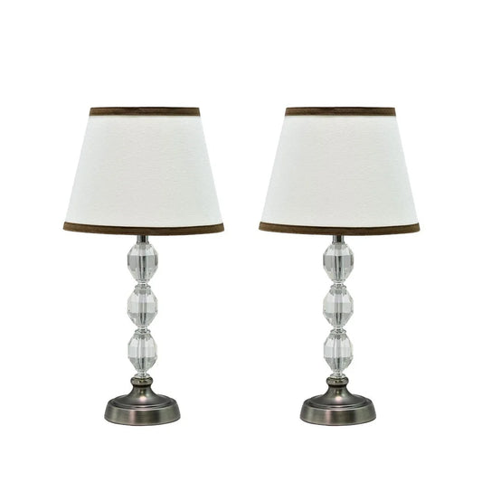 Aspen Creative Two Pack Set - 17 1/2" High Crystal Glass Table Lamp, Pewter Finish with Hardback Empire Lamp Shade in White