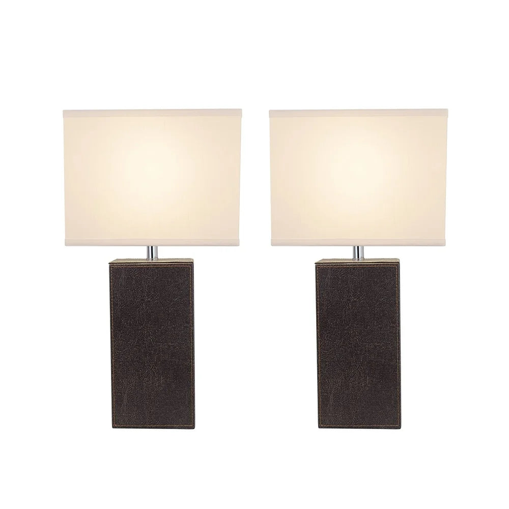 Aspen Creative Two Pack Set 21-1/4" High Brown Faux Leather Table lamp and Hardback Rectangular Shaped Lamp Shade Off White