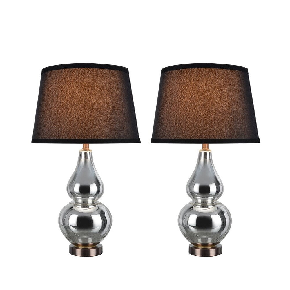 Aspen Creative Two Pack Set 26" High Glass Table Lamp, Mercury with Antique Red Copper Base and Hardback Empire Lamp Shade Black