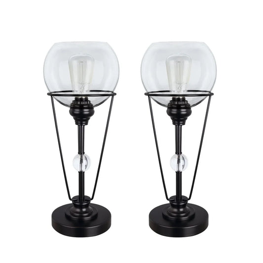 Aspen Creative Two Pack, 18-1/4" High Transitional Metal & Glass Table Lamp, Matte Black and Clear Glass Shade, 7-1/4" Wide