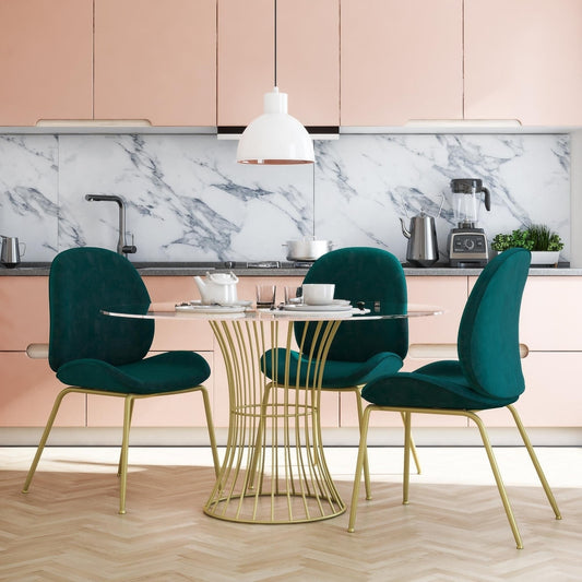 Astor Upholstered Dining Chair, Green Velvet with Brass Metal Leg