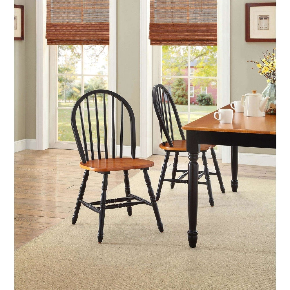 Autumn Lane Windsor Solid Wood Chairs, Set of 2, Black and Oak