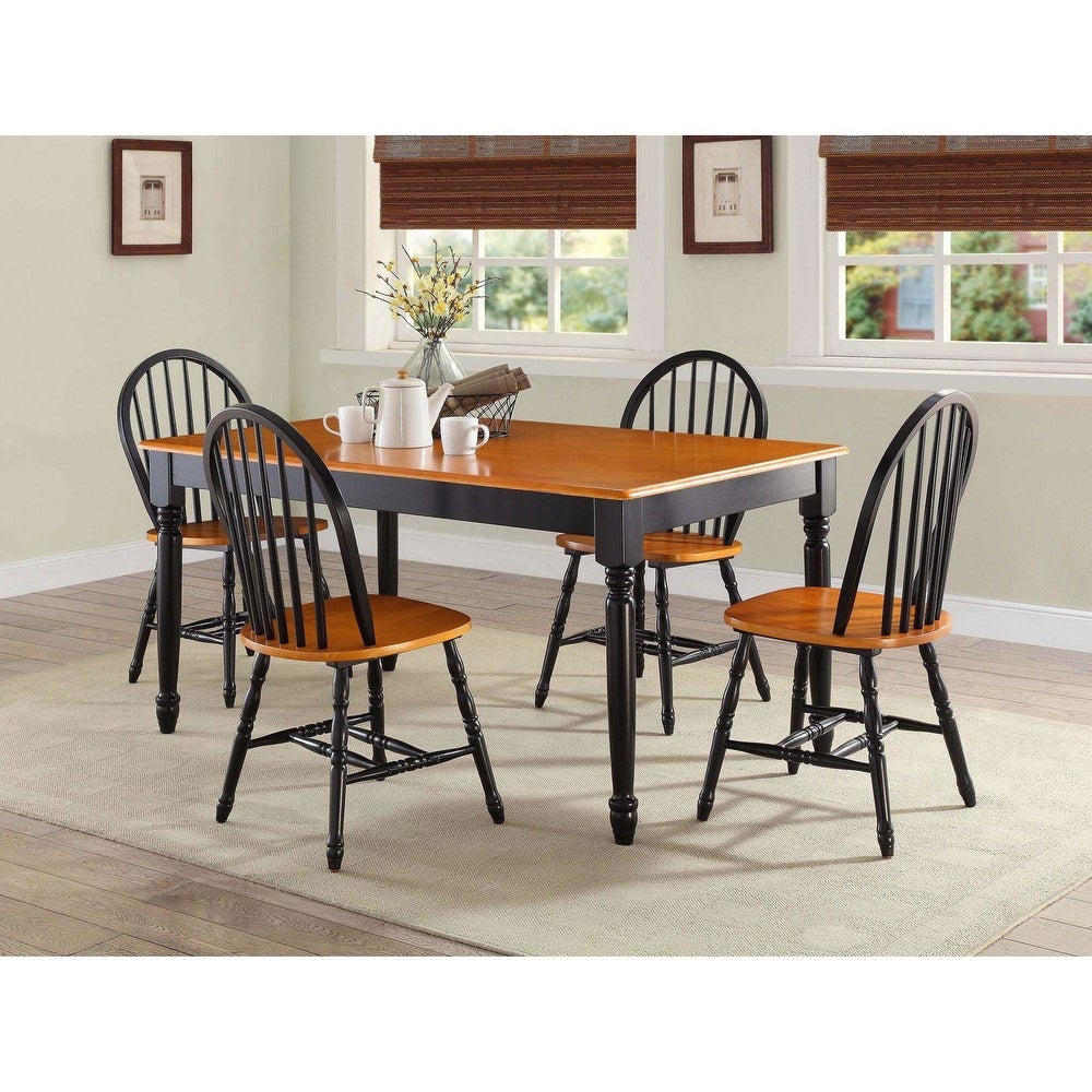 Autumn Lane Windsor Solid Wood Chairs, Set of 2, Black and Oak