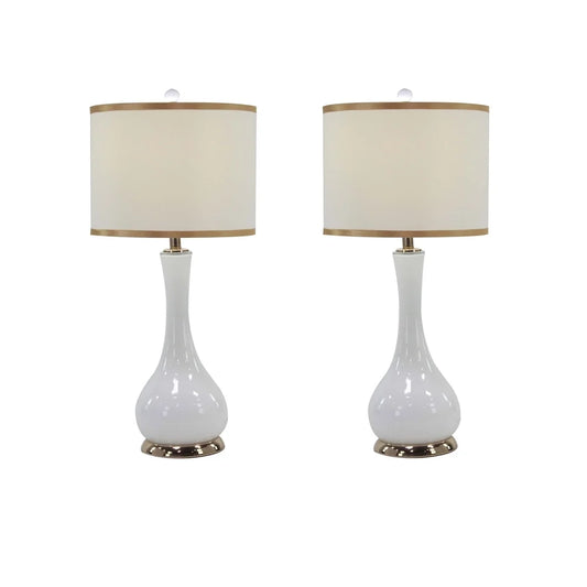 Avalon Gold and White Glass Tear Drop Jar Table Lamp - Set of 2