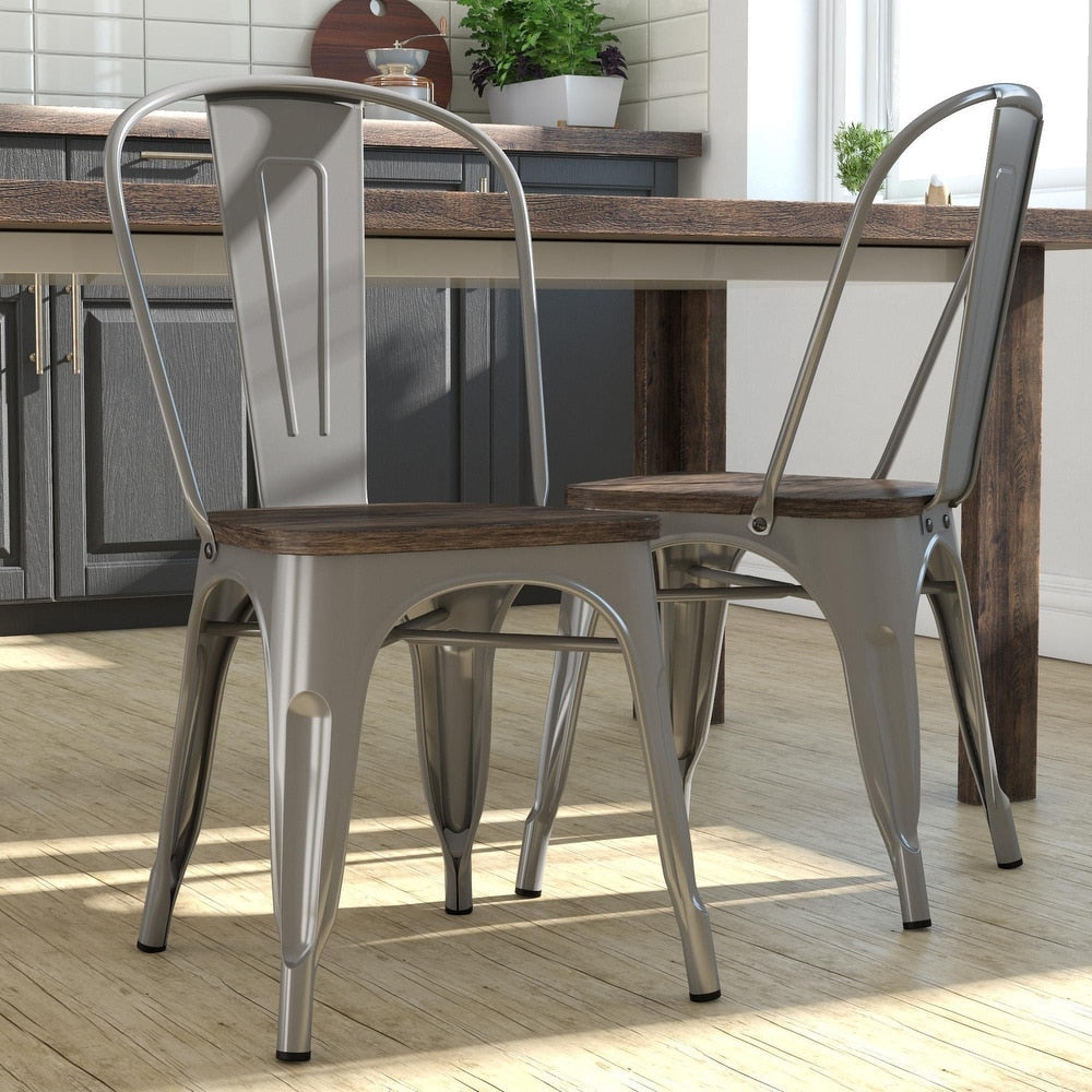 Avenue Greene Filipa Metal Dining Chair with wood seat (Set of 2)