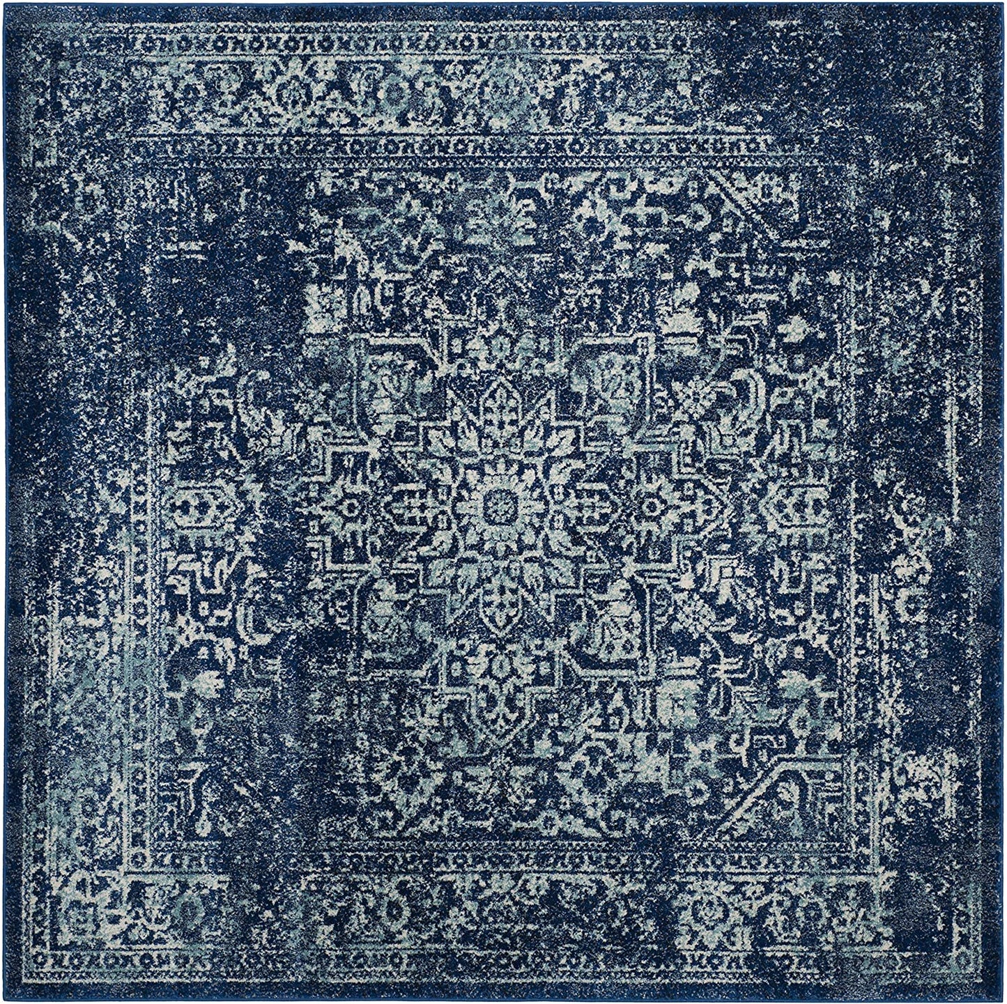 Vintage Distressed Navy and Ivory Area Rug
