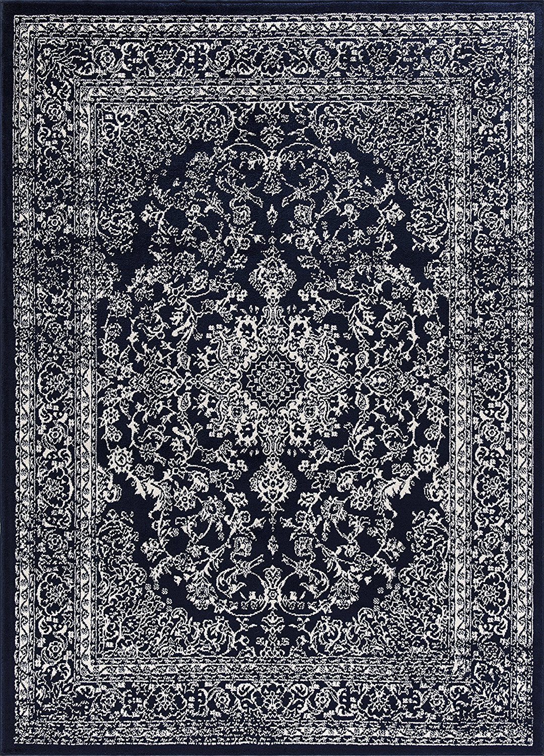 Oriental Design Navy Ivory Area Rugs Runners