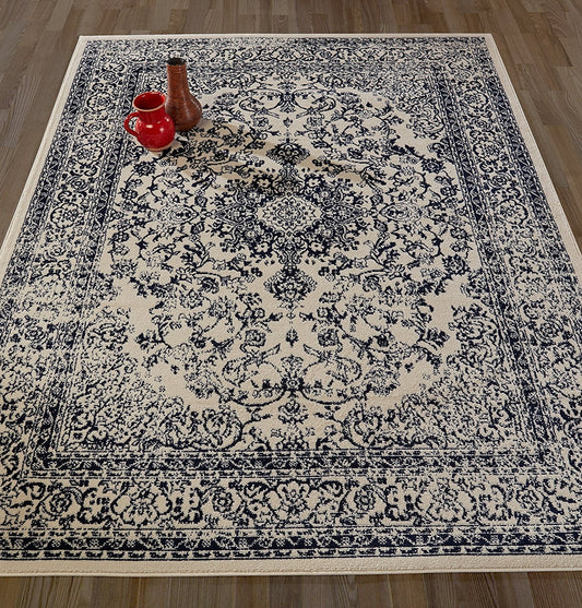 Oriental Design Ivory Navy Area Rugs Runners