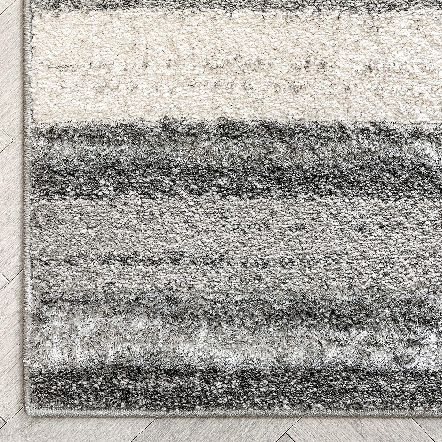 Nerja Grey & Ivory Stripes Abstract Geometric Pattern Area Rug 8x10 (7'10" x 9'10")