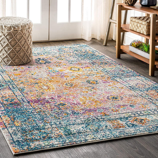 Bohemian FLAIR Boho Vintage Faded Navy/Cream Soft Area Rug