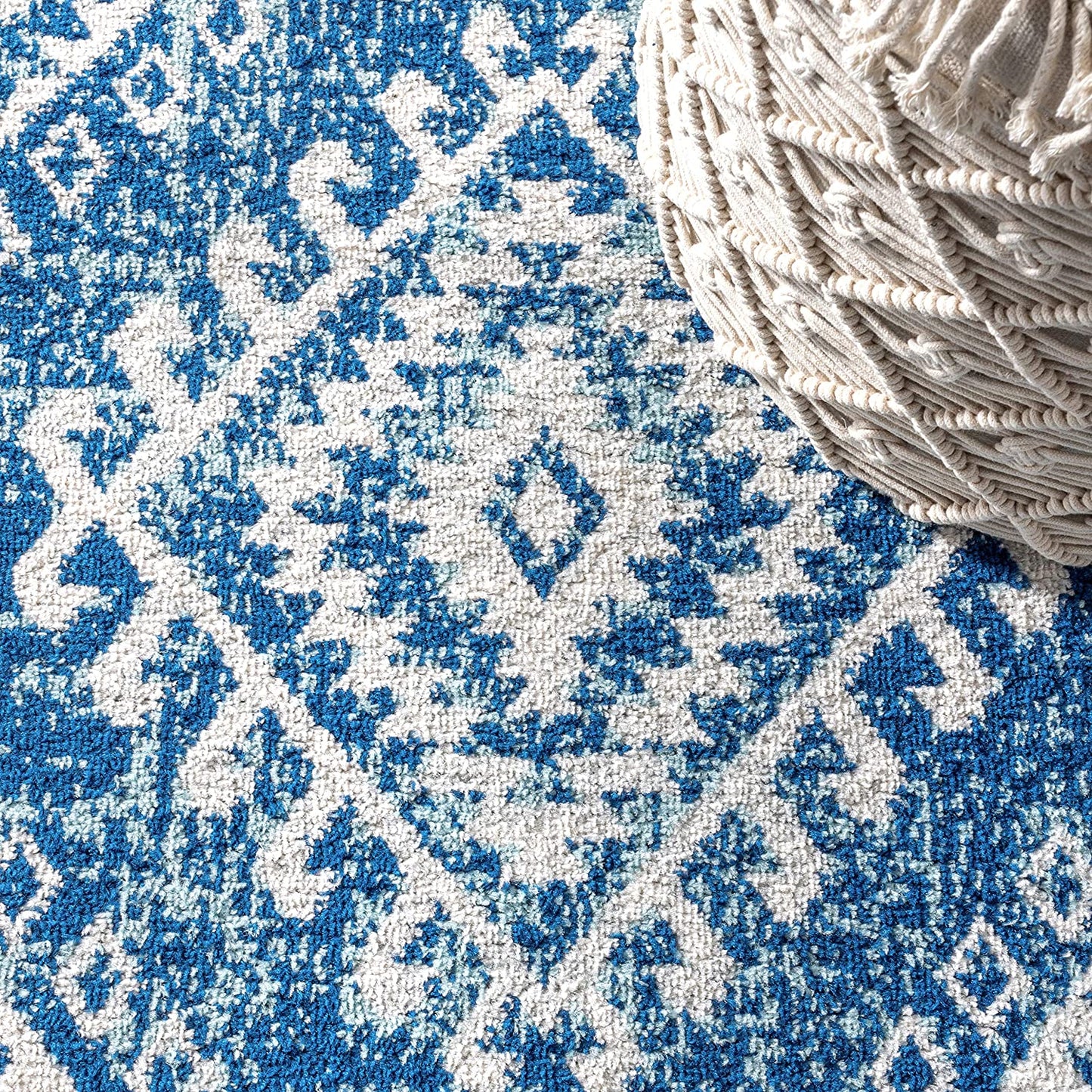 Moroccan HYPE Boho Vintage Tribal Blue/White Soft Area Rug