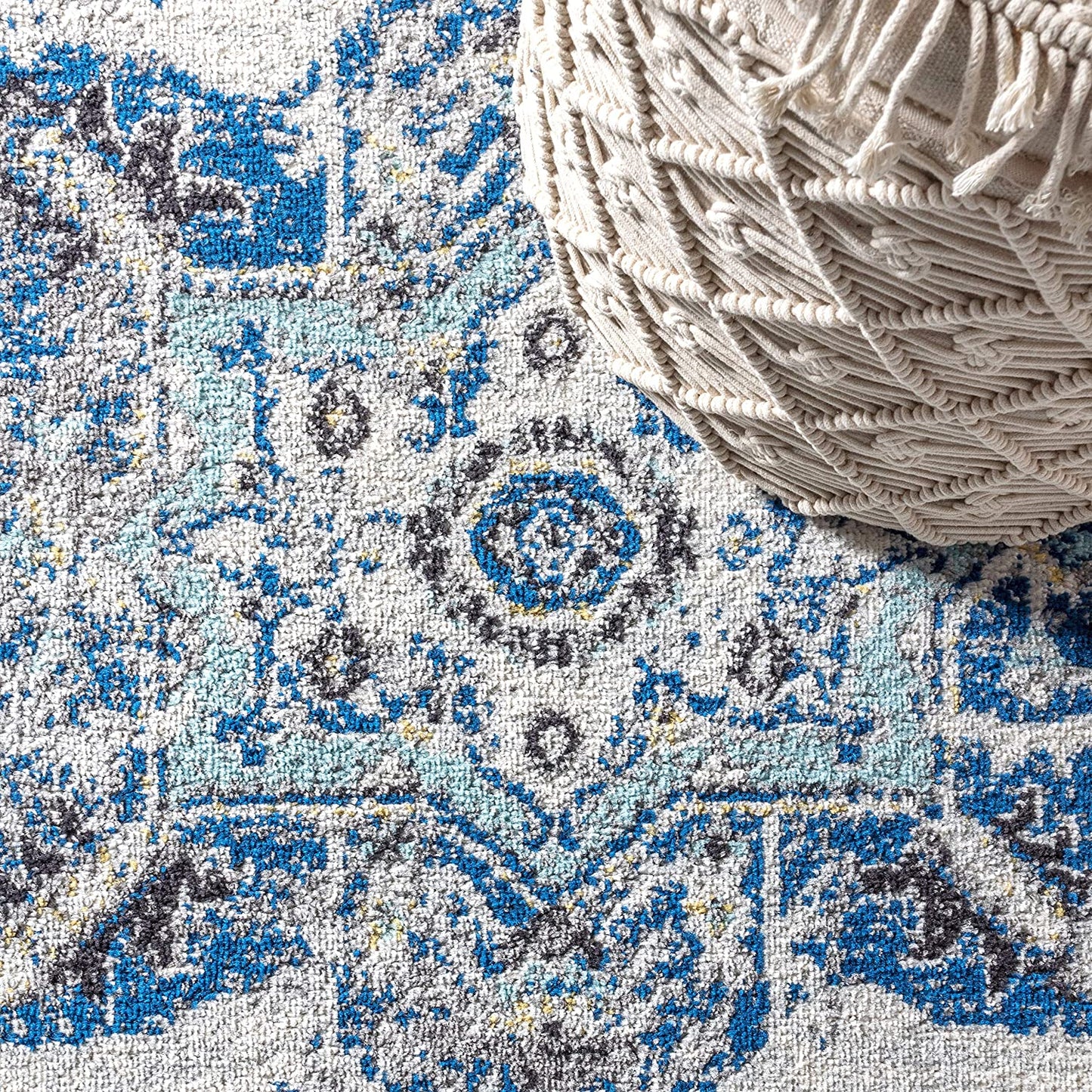 Modern Persian Boho Vintage Medallion Cream/Blue Soft Area Rug